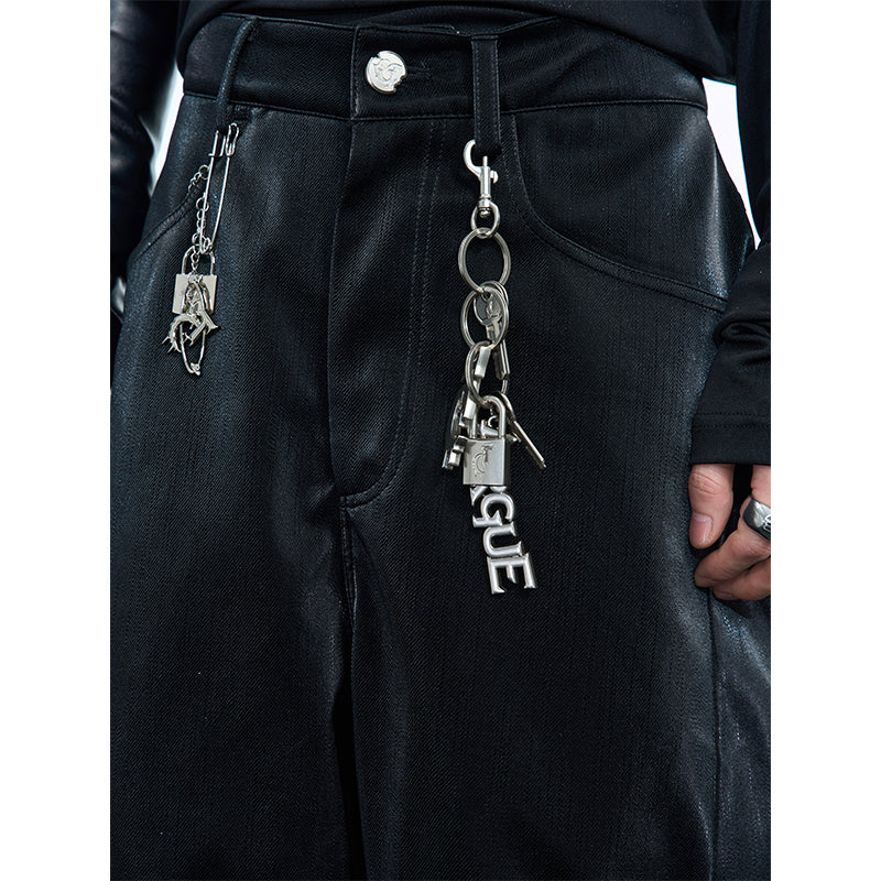 Vintage Metal-Buckle Keychain with Distressed Logo