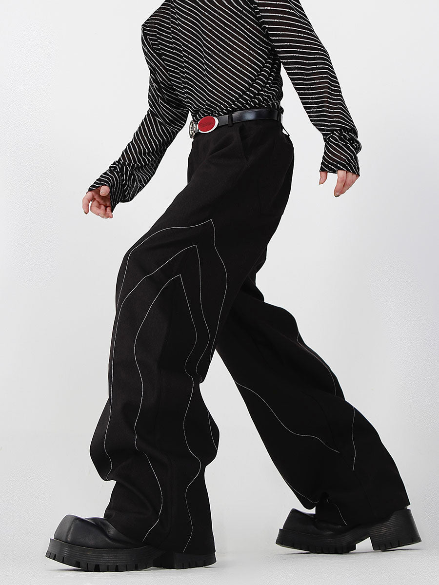 Streetwear Split-Seam Casual Pants - Loose Fit Straight-Leg Pants Black