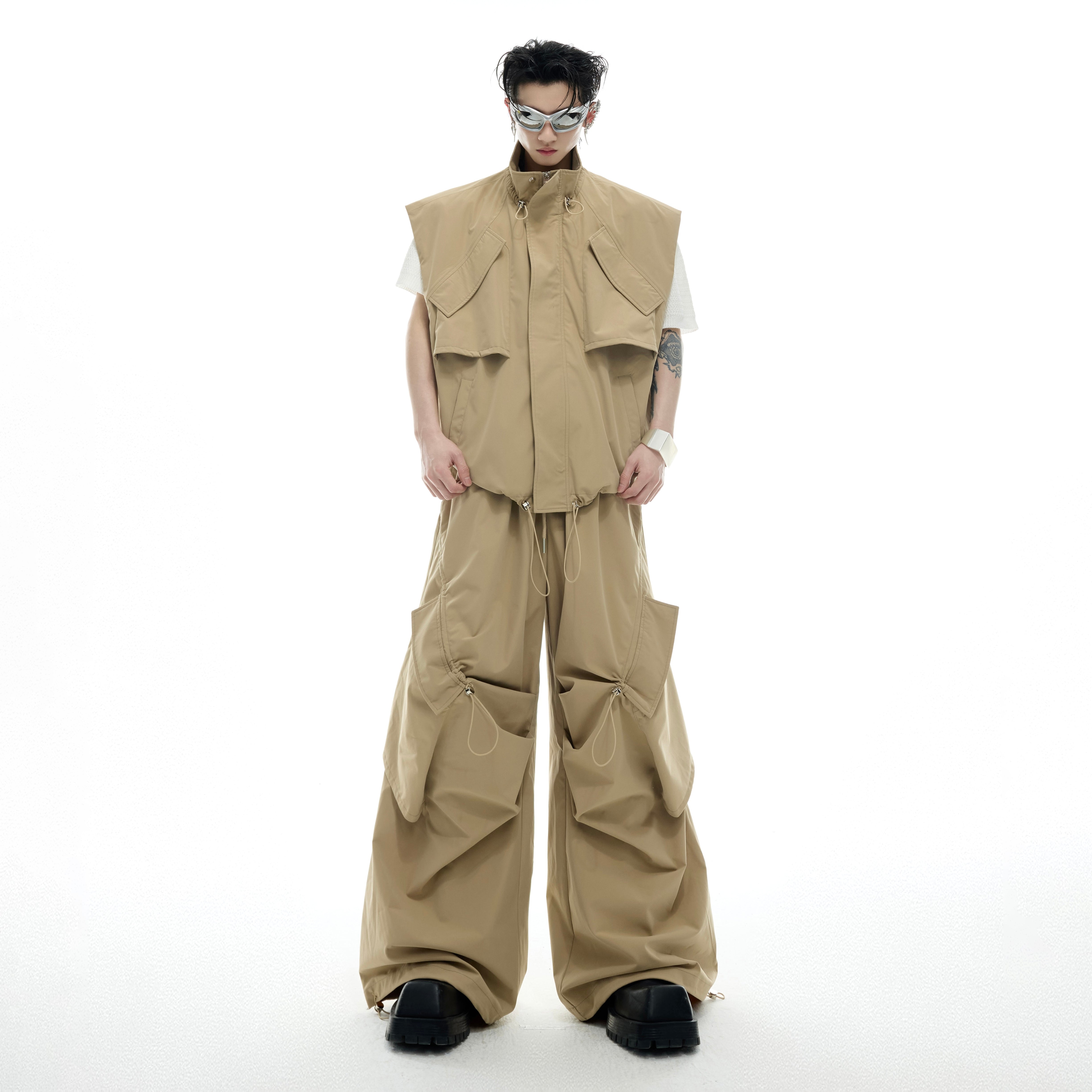 Oversized Tank Top-Pants Set with Drawstrings-Multi-Pocket Streetwear