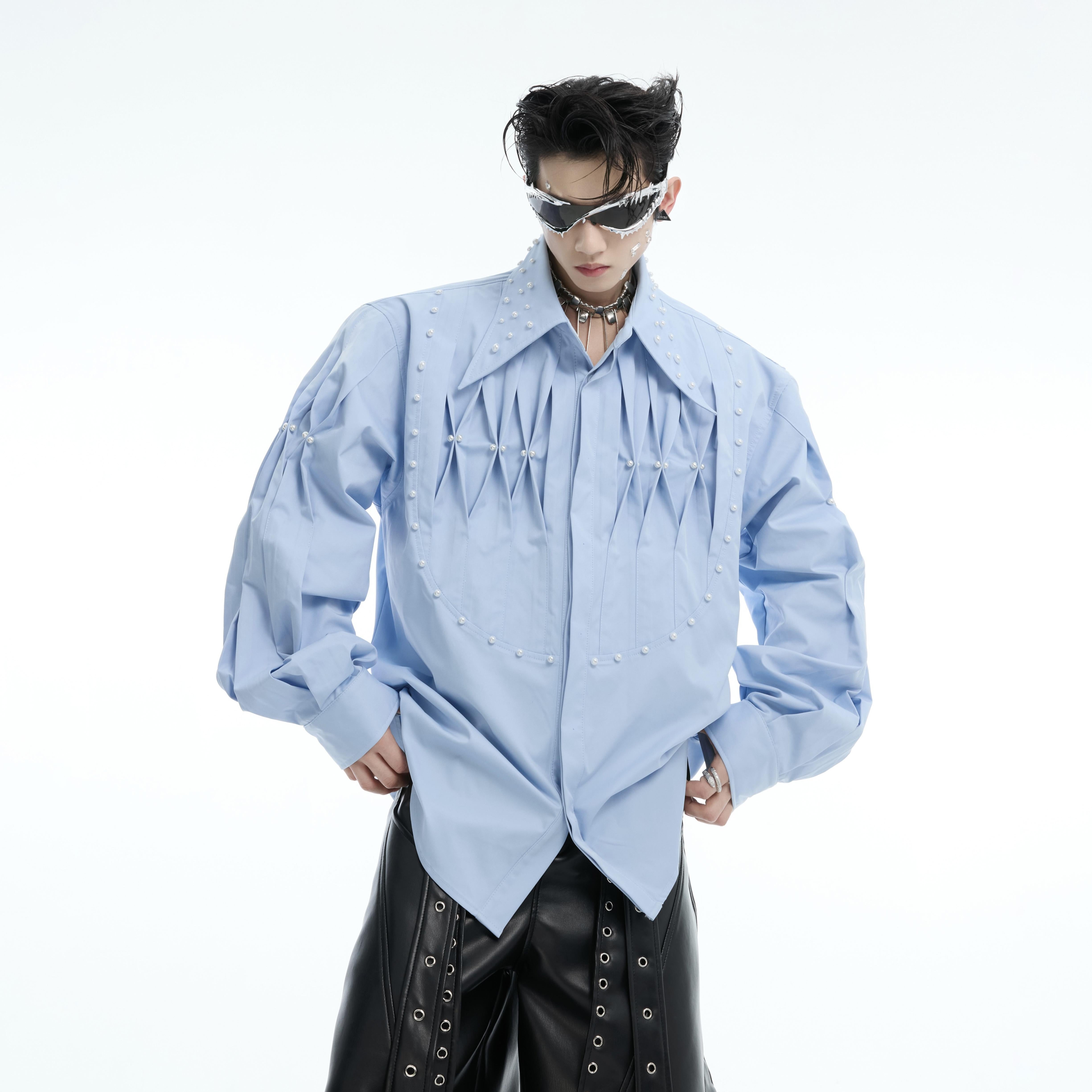 Deconstructed Pearl-Trimmed Oversized Shirt - Streetwear Essential
