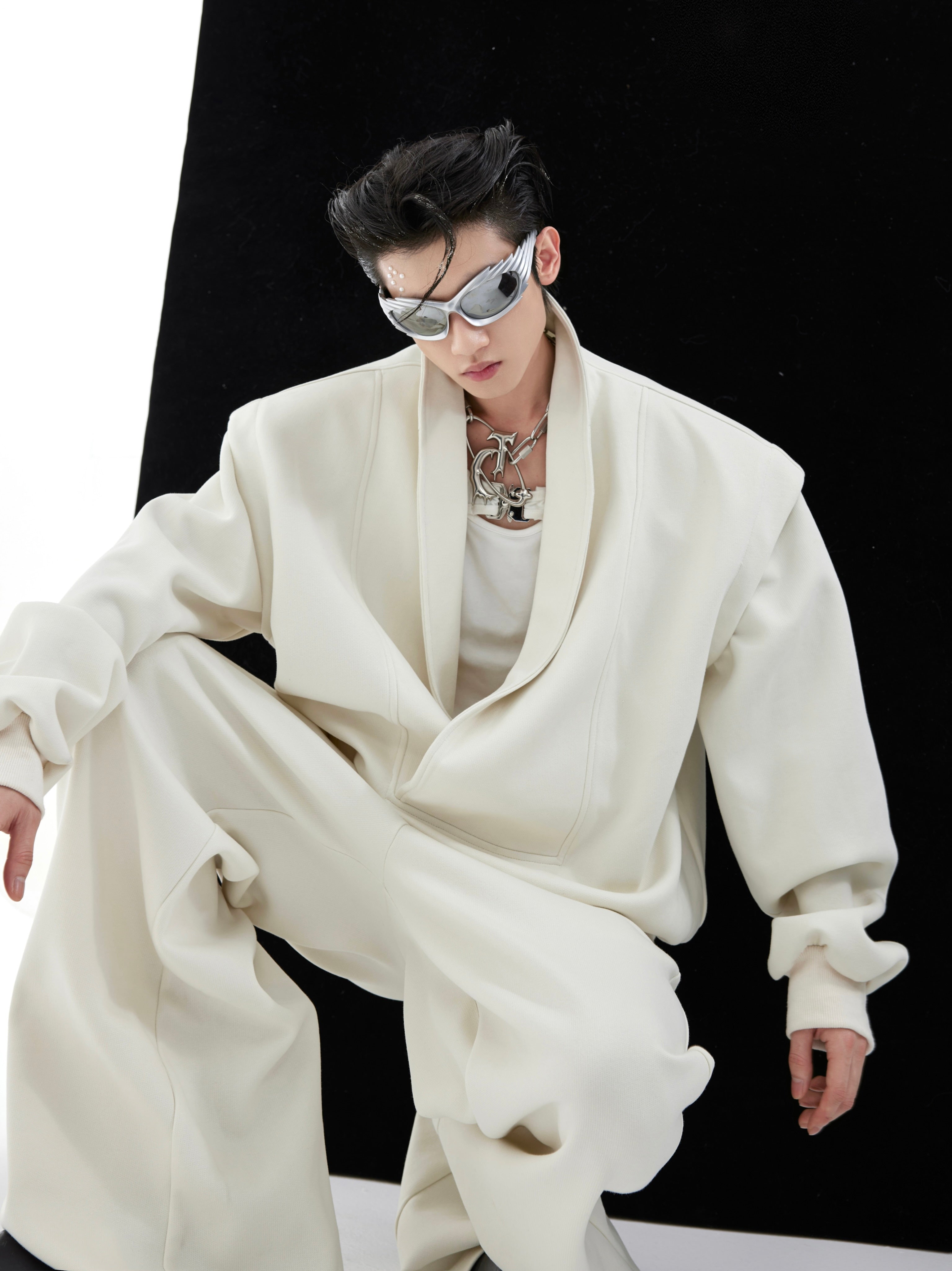 Oversized V-Neck Hoodie Set - Spring Drop with Metal Accents