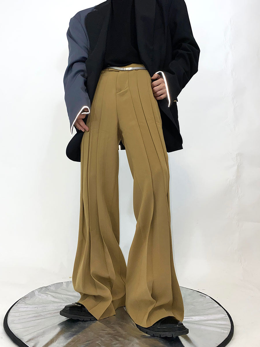 Layered-Pleat Wide-Leg Casual Pants - Loose Fit Streetwear Pants