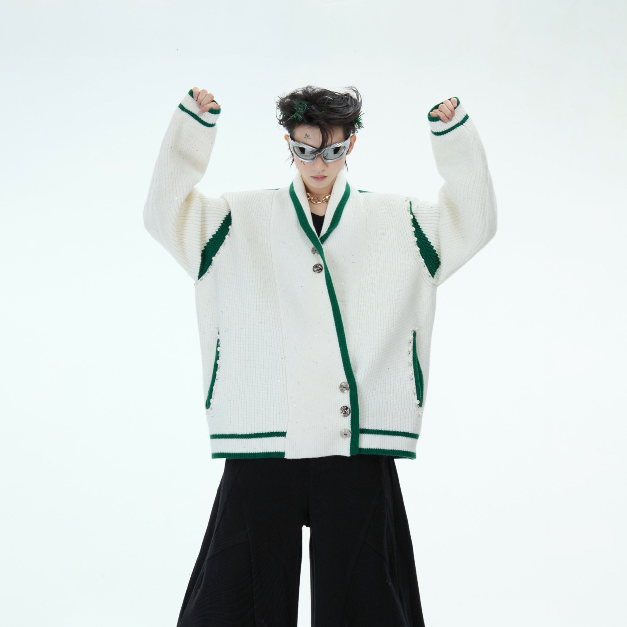 Deconstructed Asymmetrical Glitter Knit Sweater - Streetwear Top