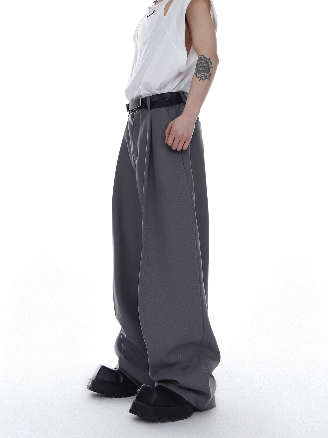 Straight-Leg Twill Pants - Loose Fit High Waist Wide Leg Casual Pants