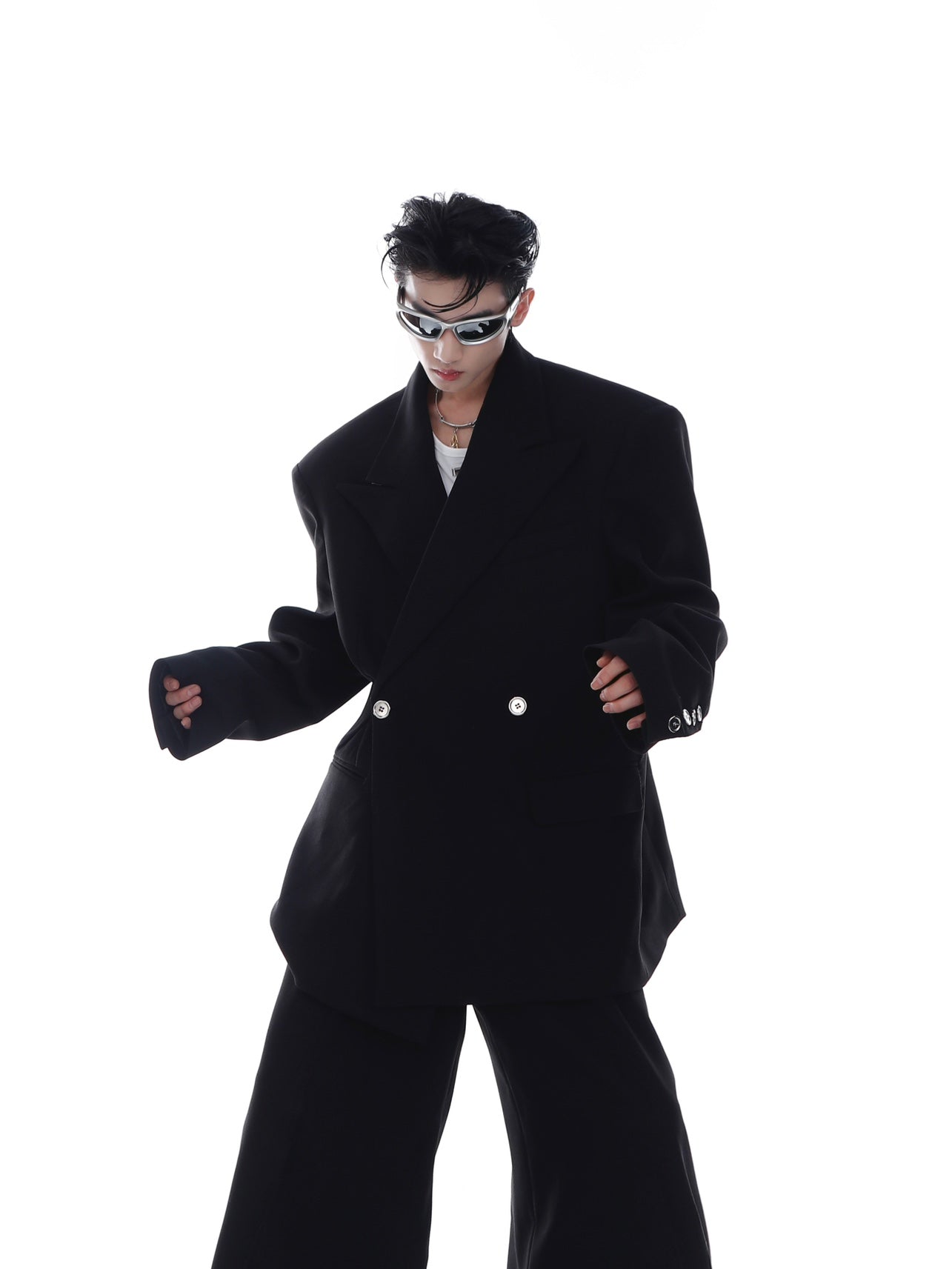 Oversized Twill Blazer - Drop Shoulder Unisex Suit Jacket