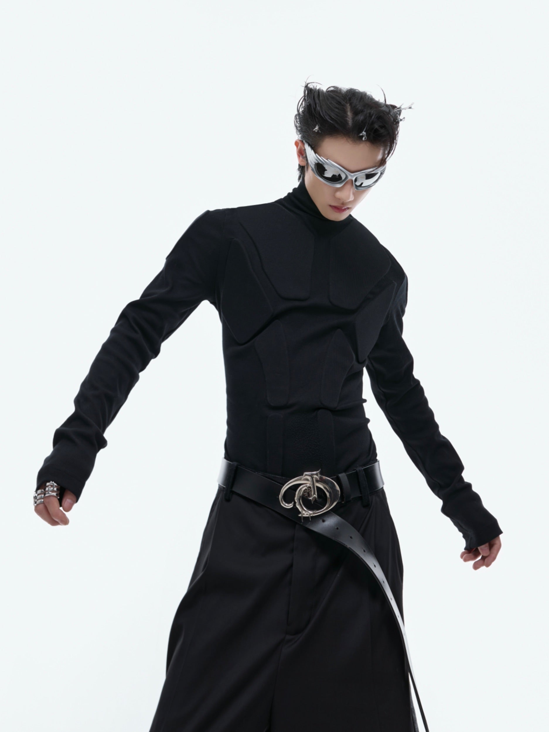 Armored Black Mock Neck Long Sleeve Top - Streetwear Essential