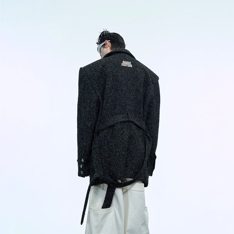 Textured Luxury Shoulder-Pad Blazer - Metallic Detail Jacket