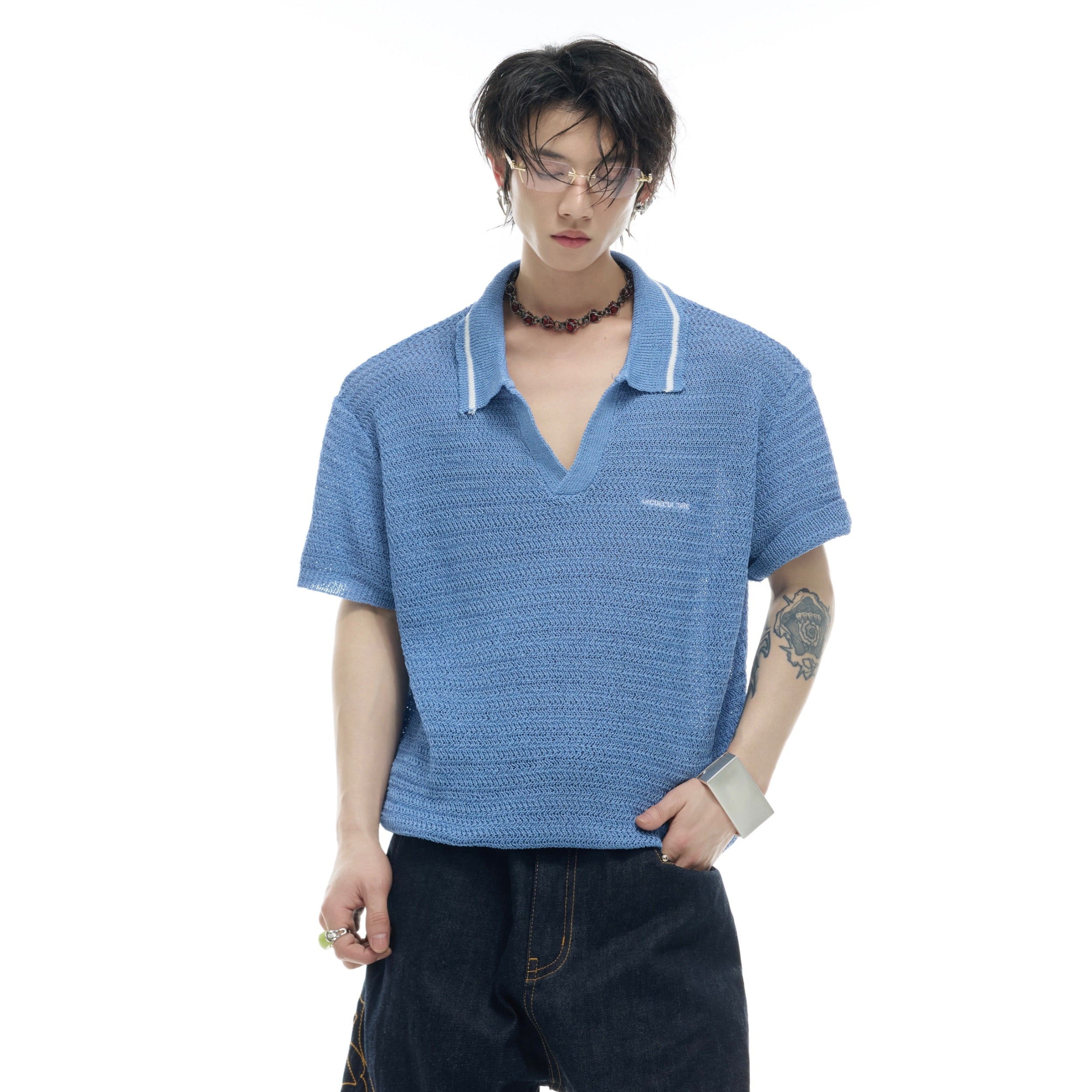 Color-Block Textured Polo Shirt - Striped Knit Summer Top
