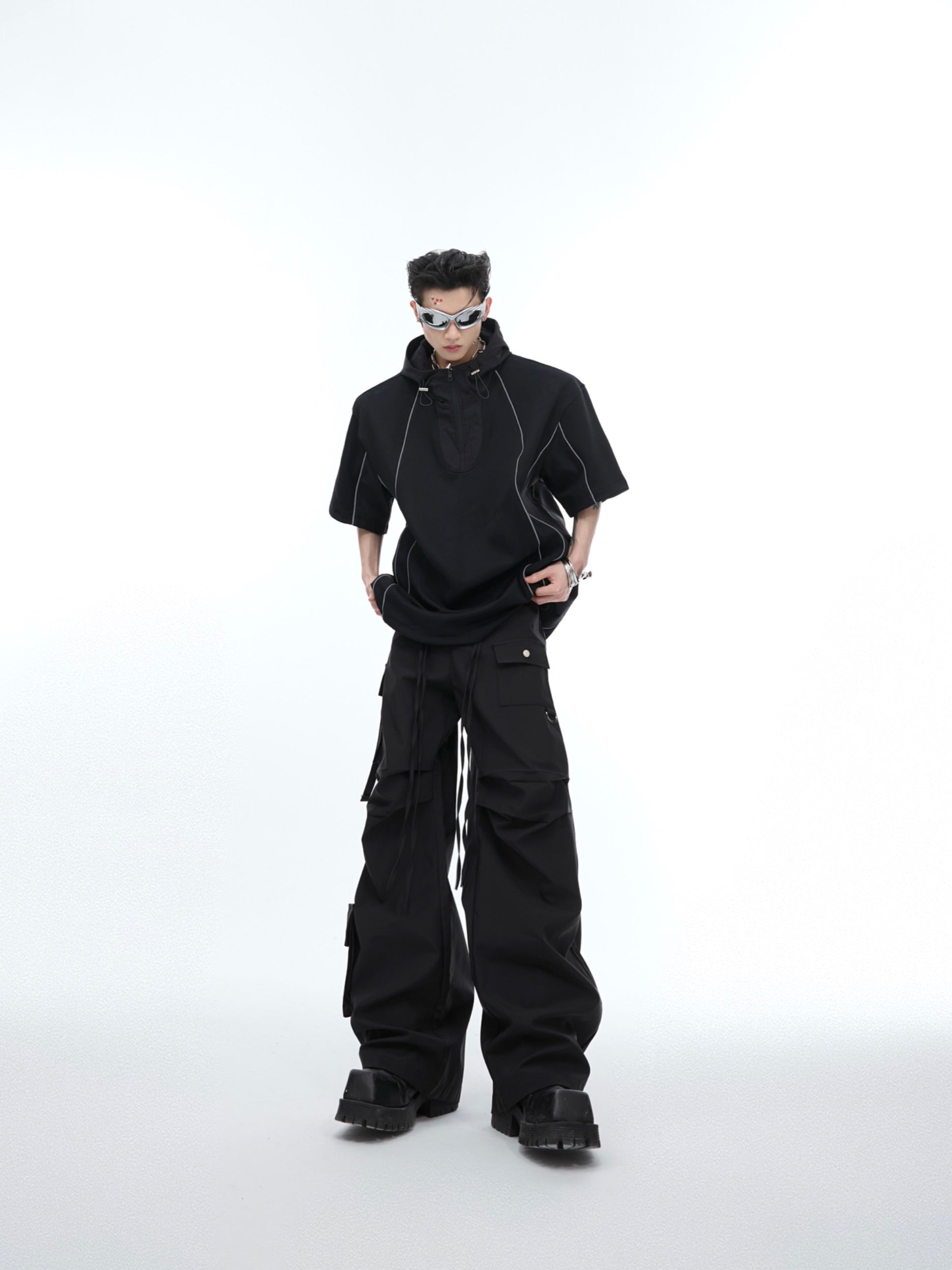 Deconstructed Hoodie-T-Shirt Set with Cargo Pants - Streetwear