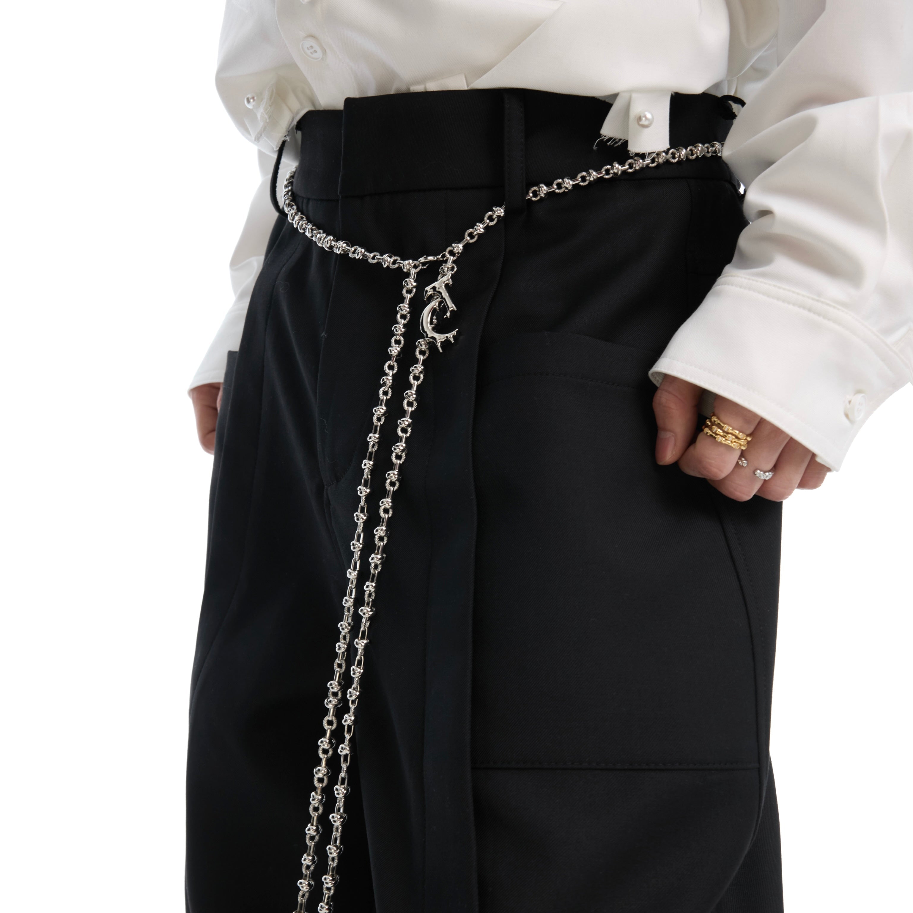 Deconstructed Flared Pants with Metal Chains - Streetwear Fit