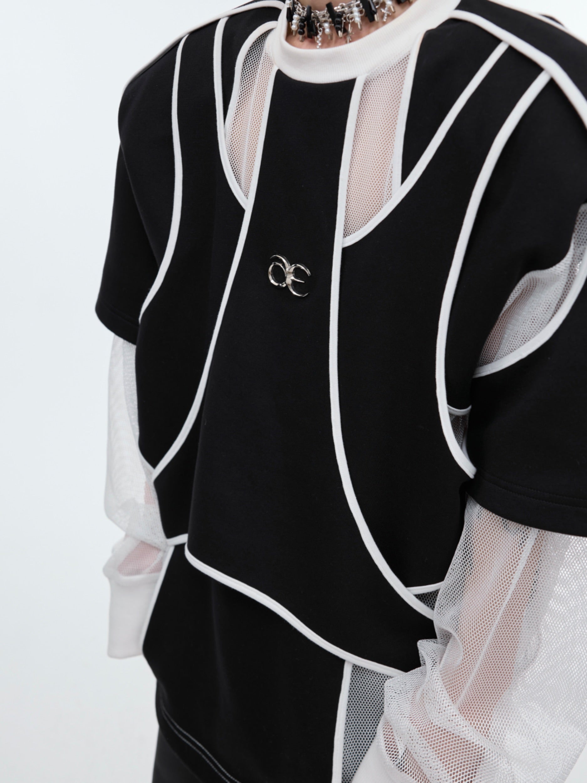 Deconstructed Split Hoodie - Heavyweight Metal Trim Drop Shoulder Top