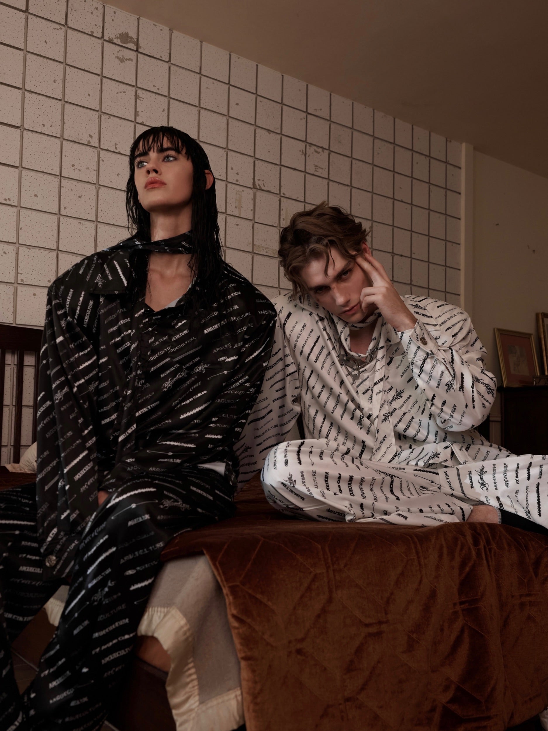 Silk-Satin Padded-Shoulder Shirt - Loungewear Set for Couples