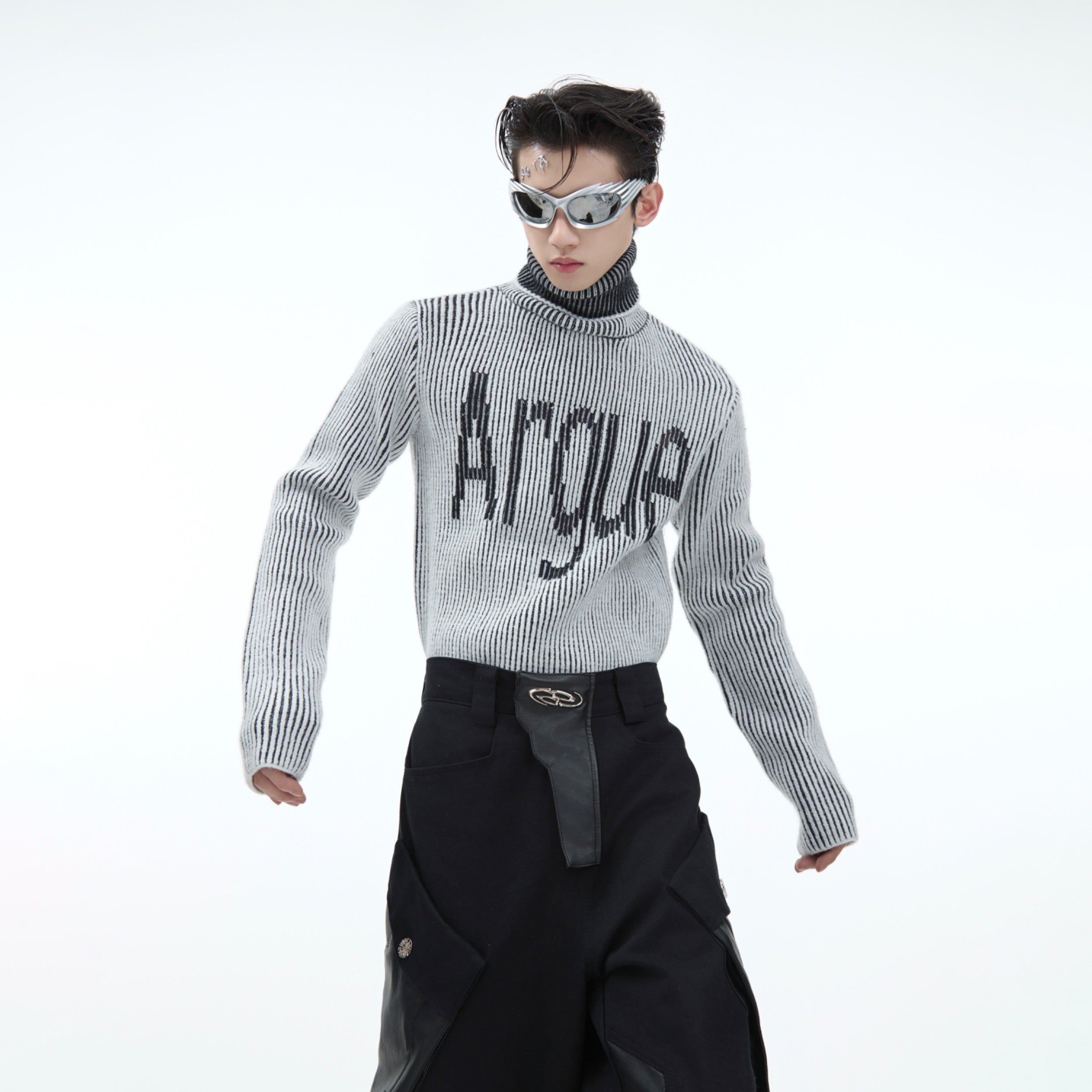 Textured High-Neck Slim Knit Sweater - Fall Winter Streetwear