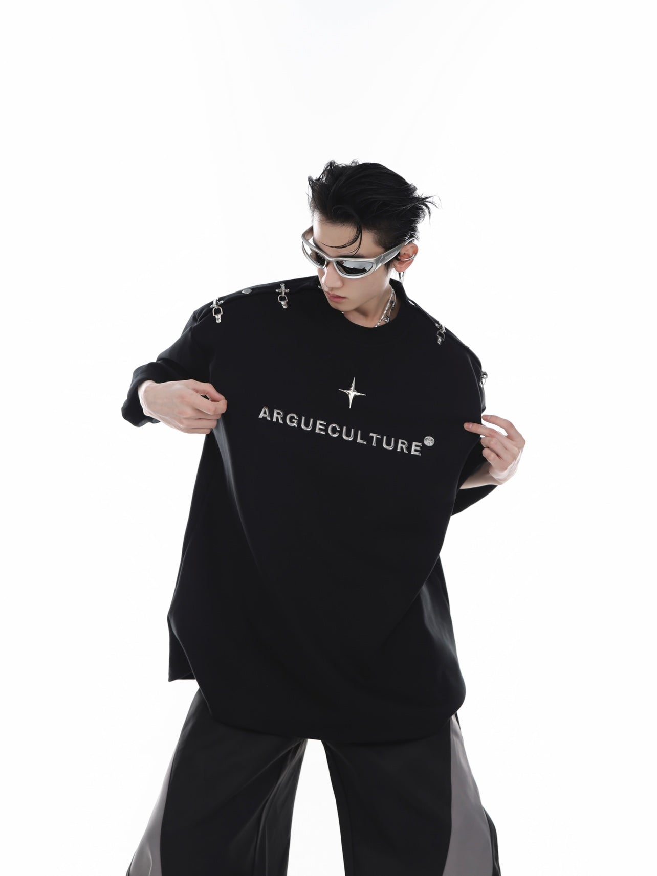 Deconstructed Metal Clip Shoulder T-Shirt - Summer Streetwear Top