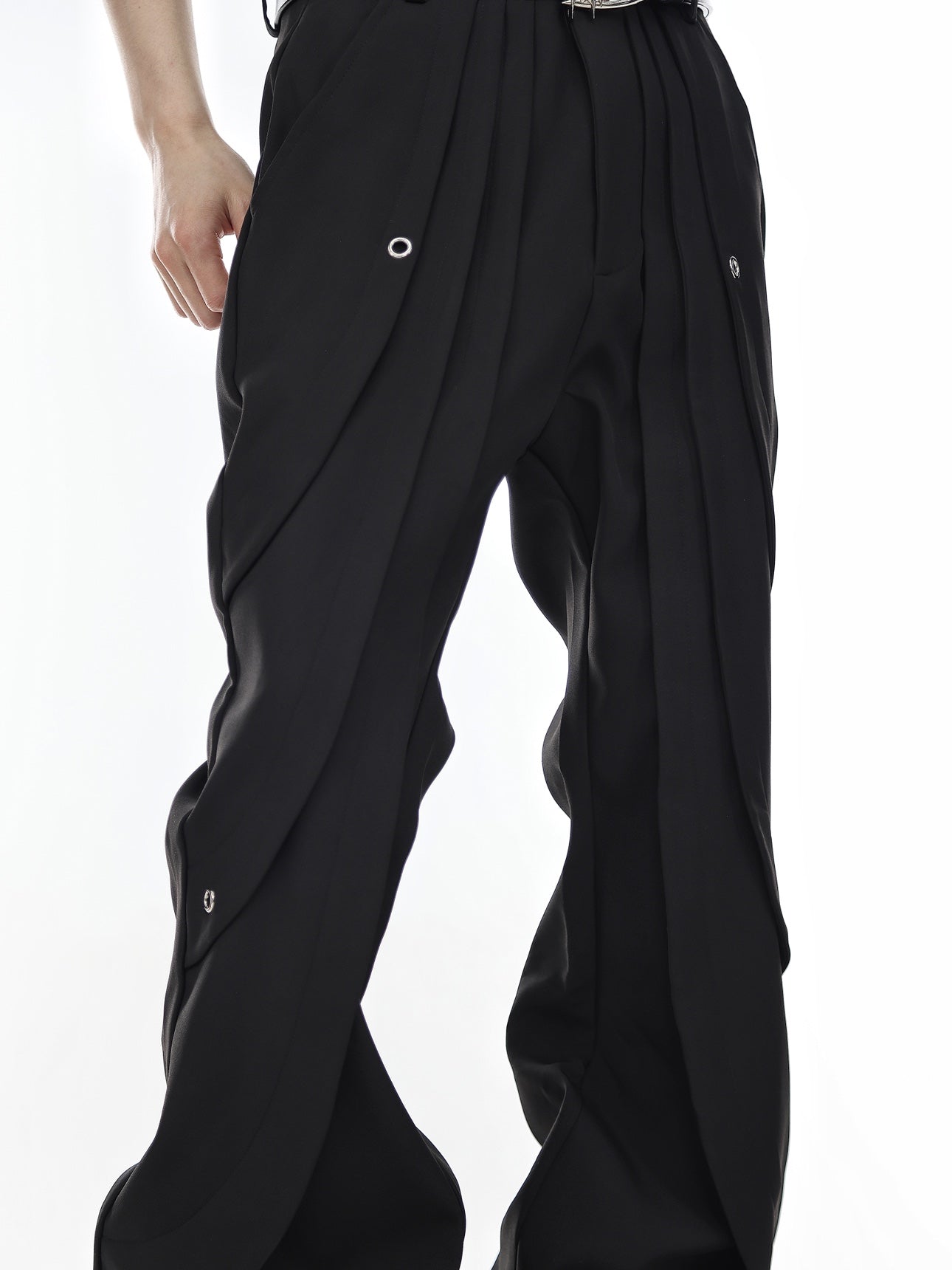 Handmade Deconstructed Slim Flare Pants - High Waist Black Casual Pants