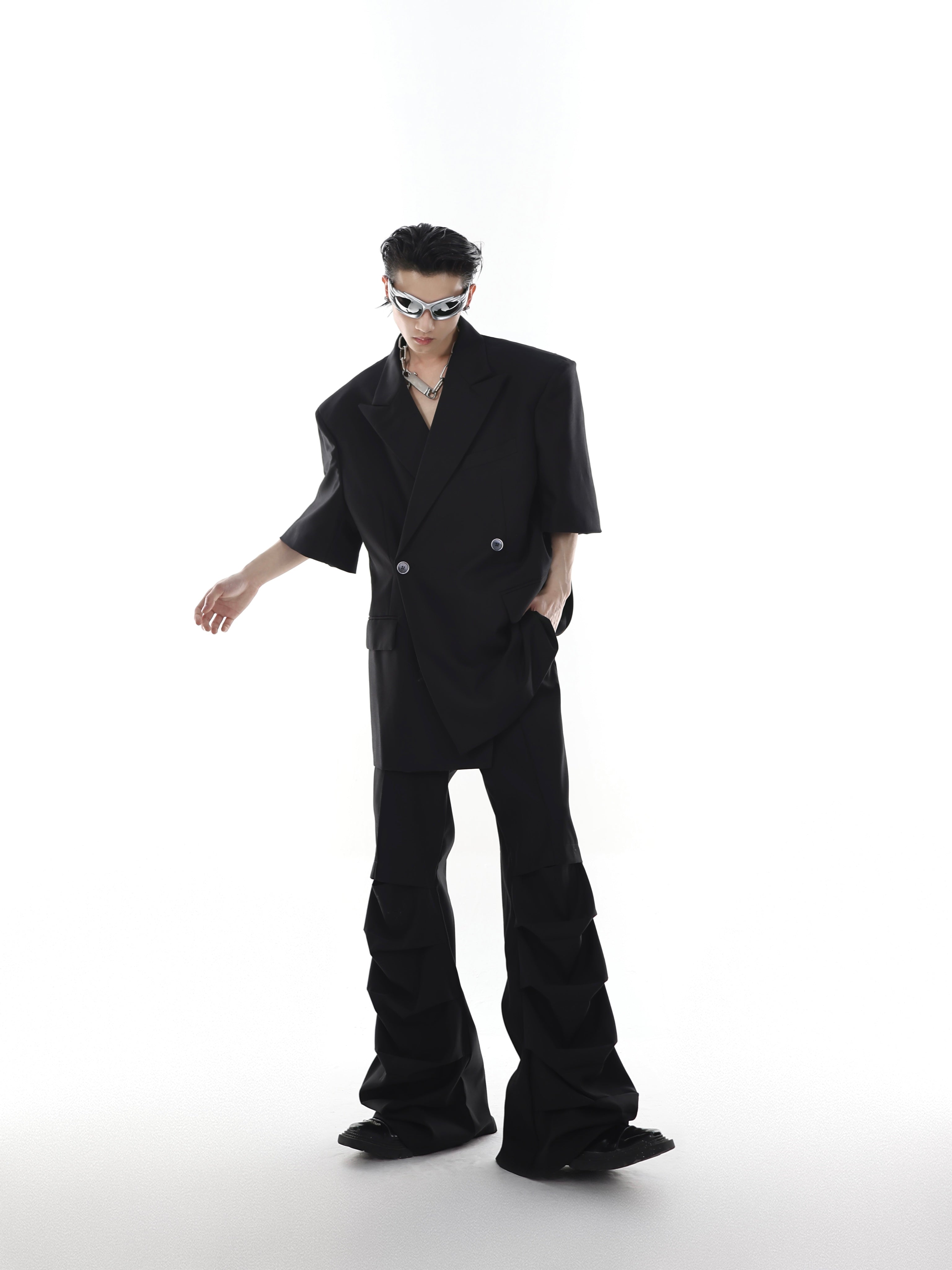 Deconstructed Shoulder-Pad Blazer - Summer Thin Jacket with Detachable Sleeves