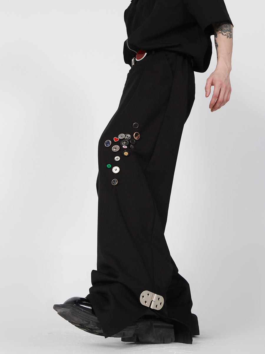 Metal-Button Split-Hem Wide-Leg Dress Pants - Streetwear Office Chic