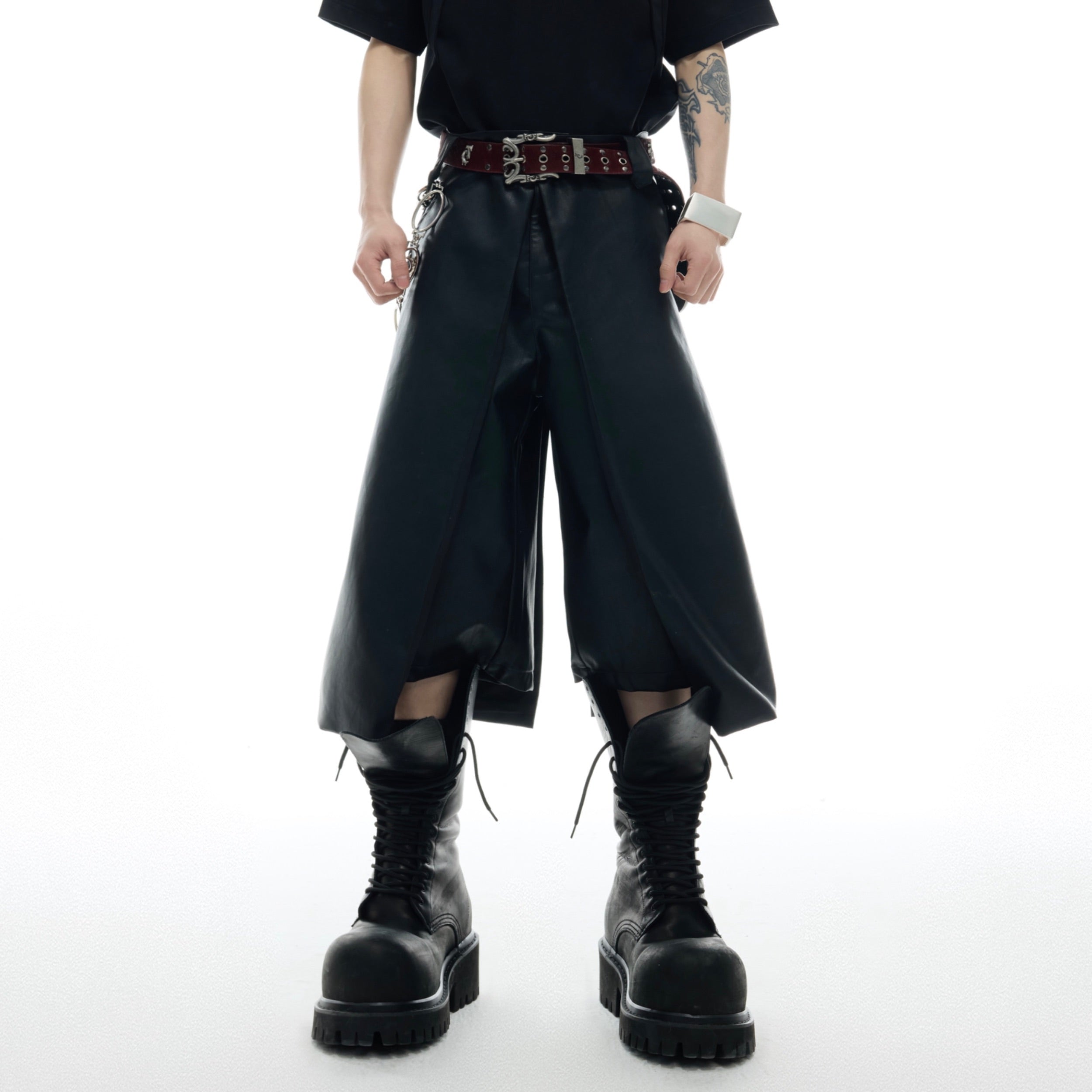 Deconstructed Leather Shorts - Loose Fit Streetwear Summer Pants