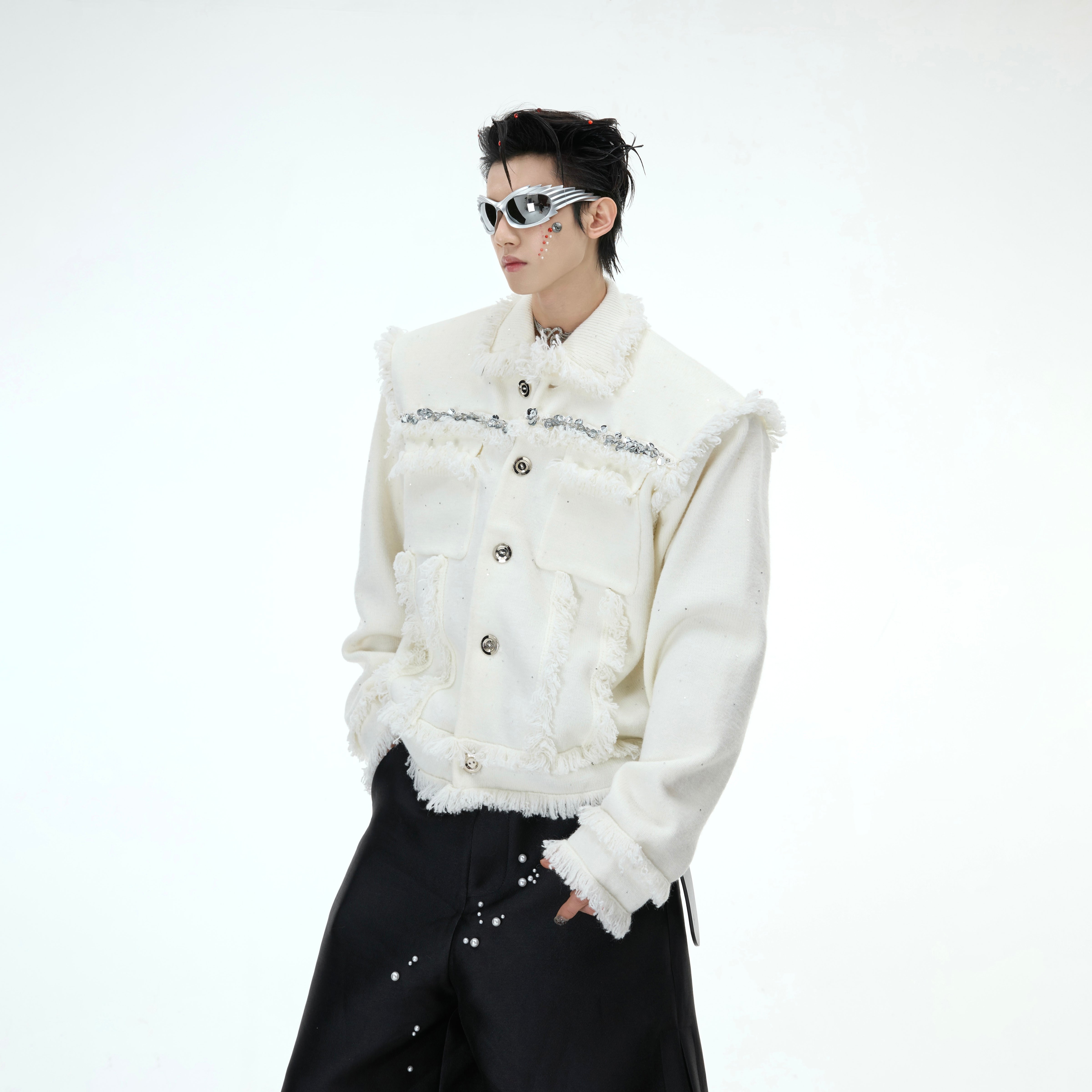 Glitter-Fringe Oversized Knit Sweater - Streetwear Shimmer Top