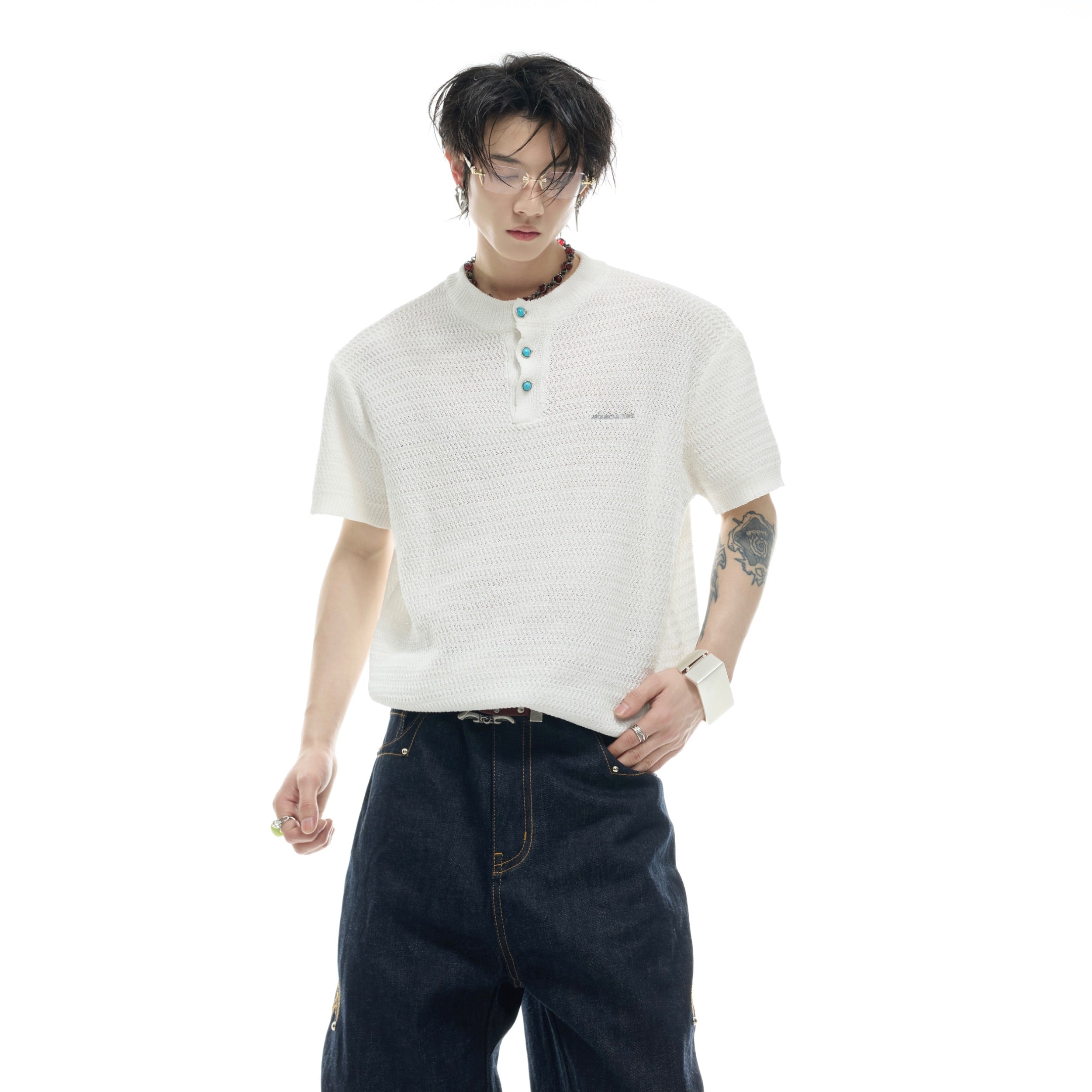 Summer Lightweight Crochet Knit T-Shirt - Loose Fit Round Neck