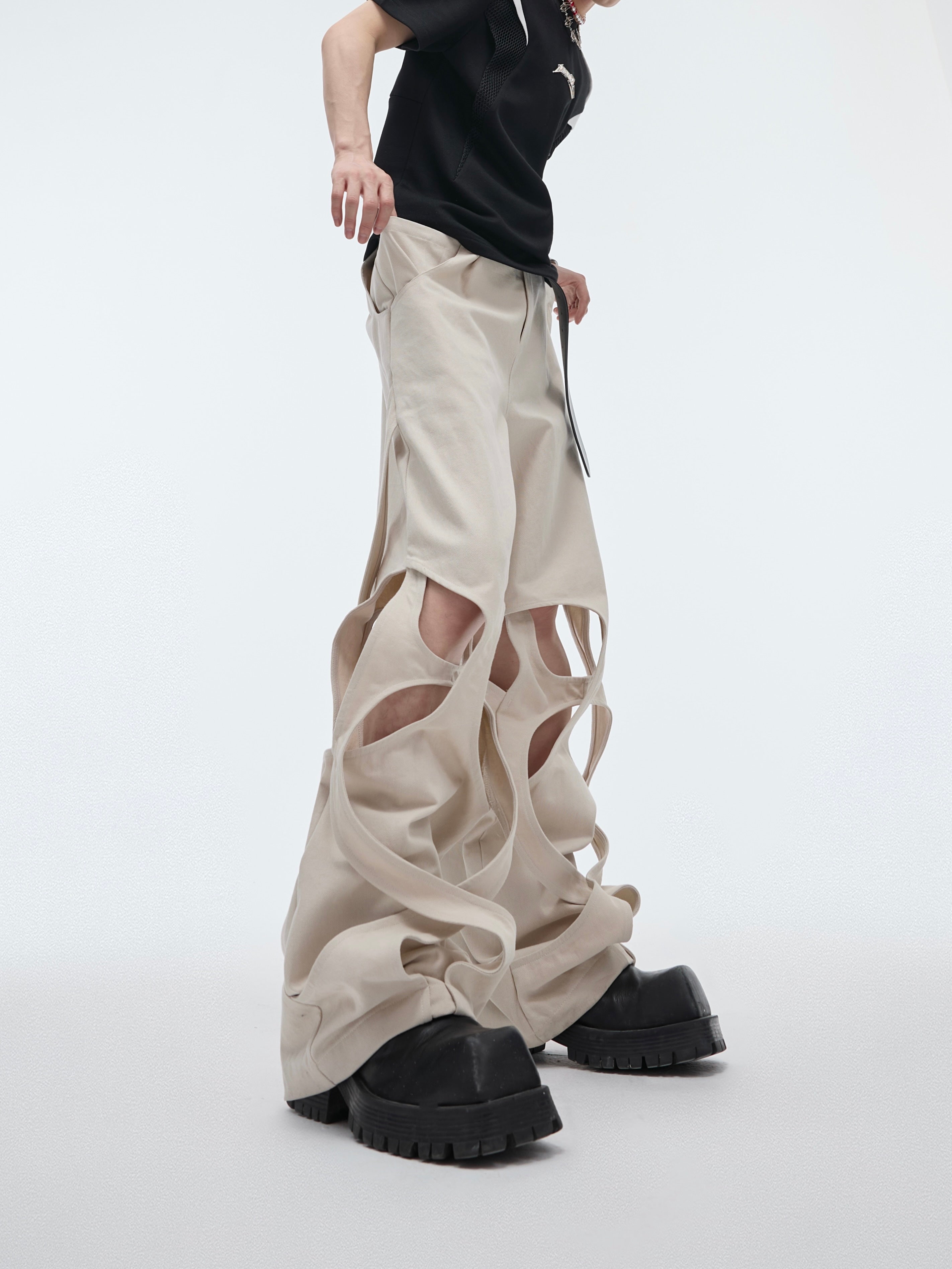 Deconstructed Cargo Pants - Distressed Hollow-Out Streetwear