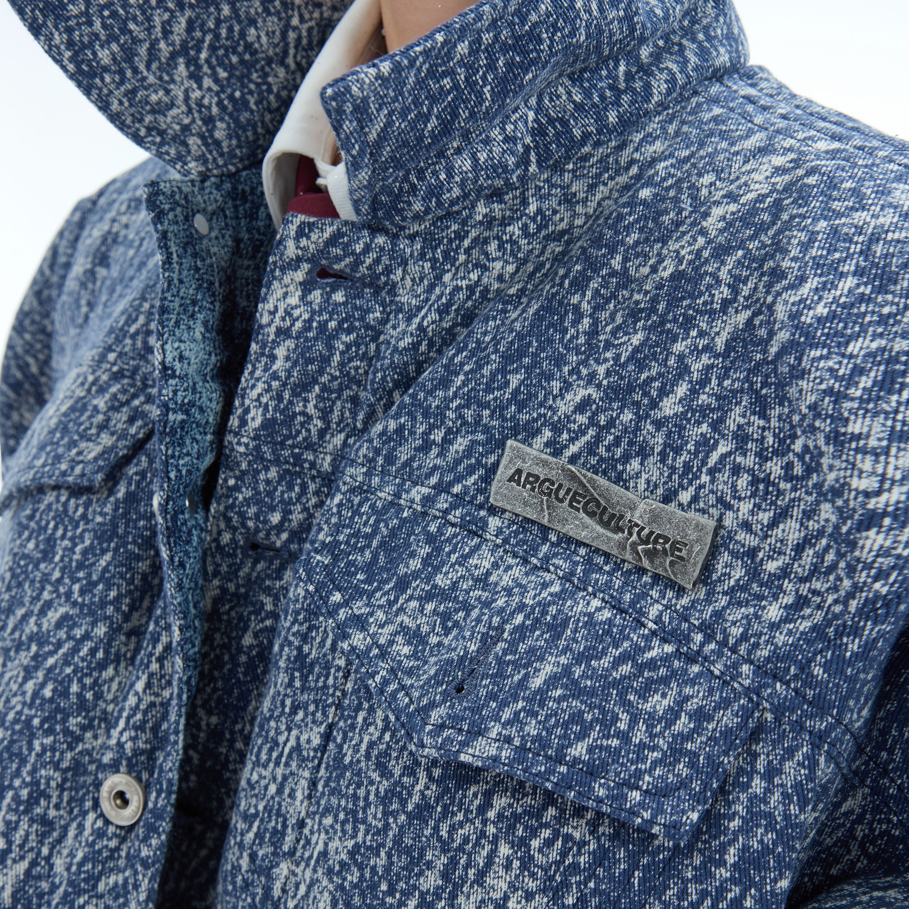 Vintage Washed Denim Jacket - Cropped Cut Thick Puffer Jacket