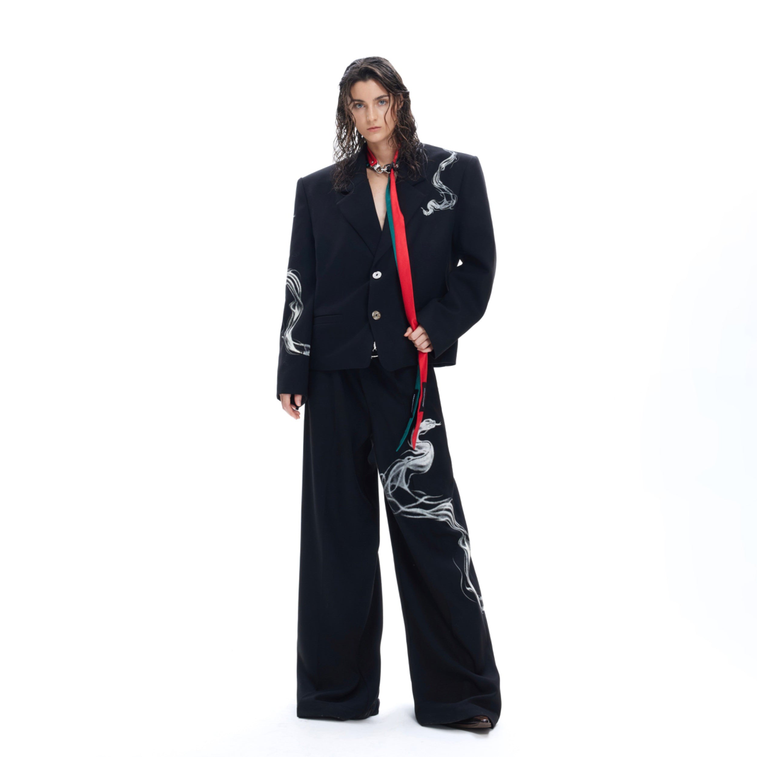 Metal-PU-Leather-Tie with Buckle Detail - Minimalist Long Neckwear