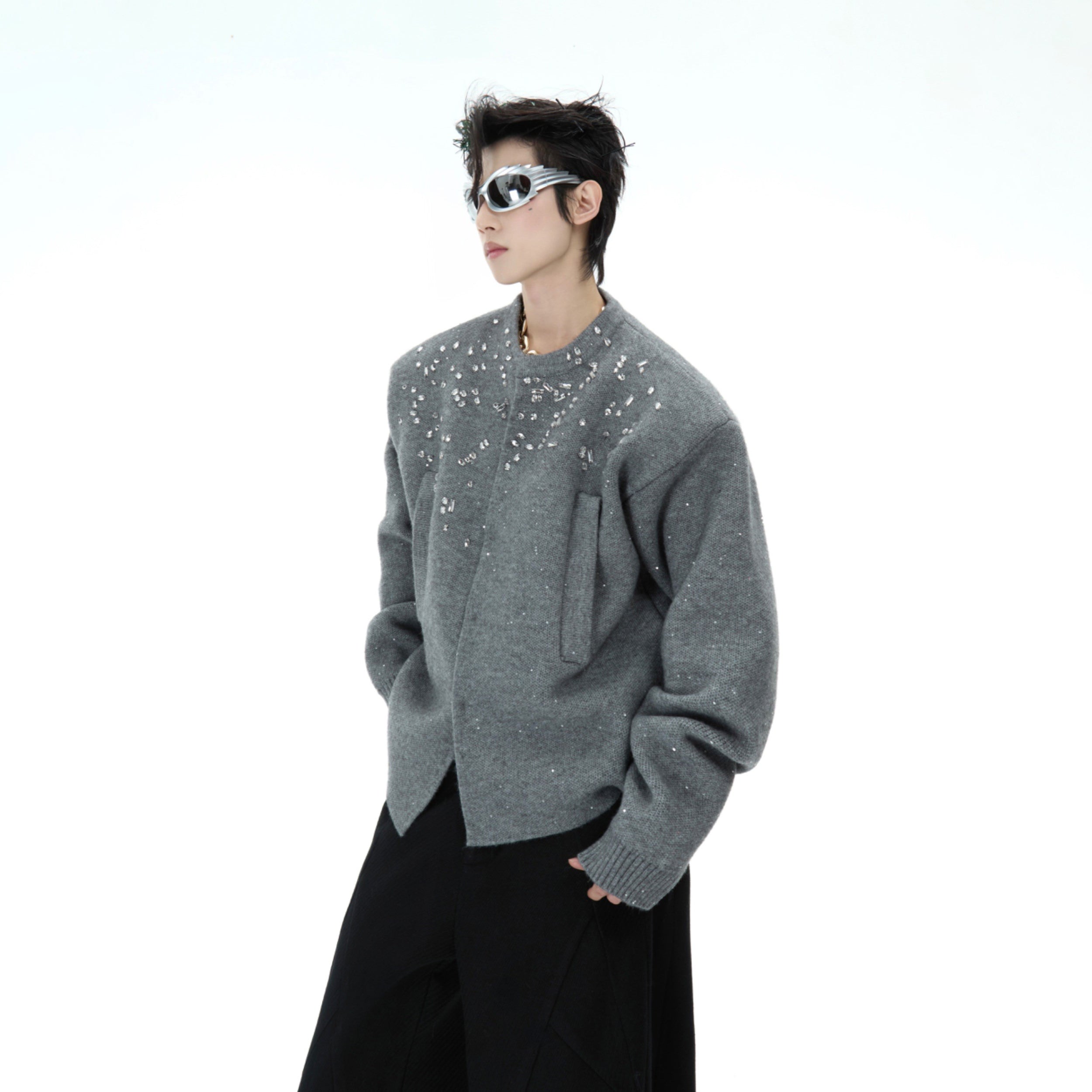 Sparkle-Diamond Cardigan - Loose Fit Cozy Winter Sweater