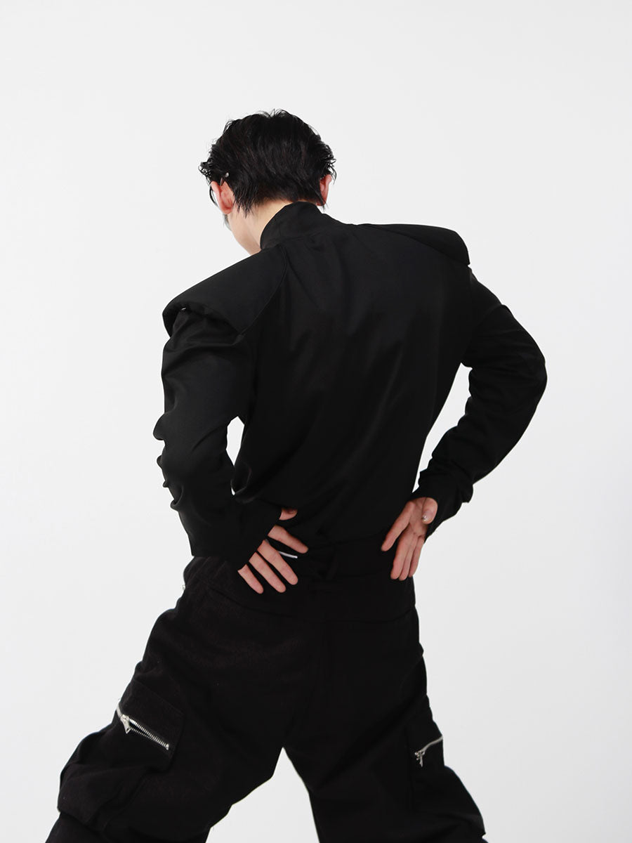 Chic Metallic High-Neck Slim-Fit Long Sleeve Top