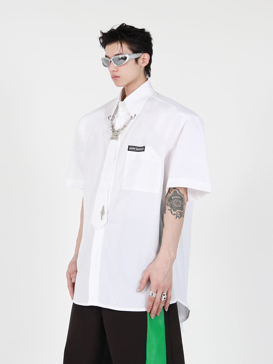 Metal-Tie-Detail Oversized Short-Sleeve Shirt - Streetwear Style