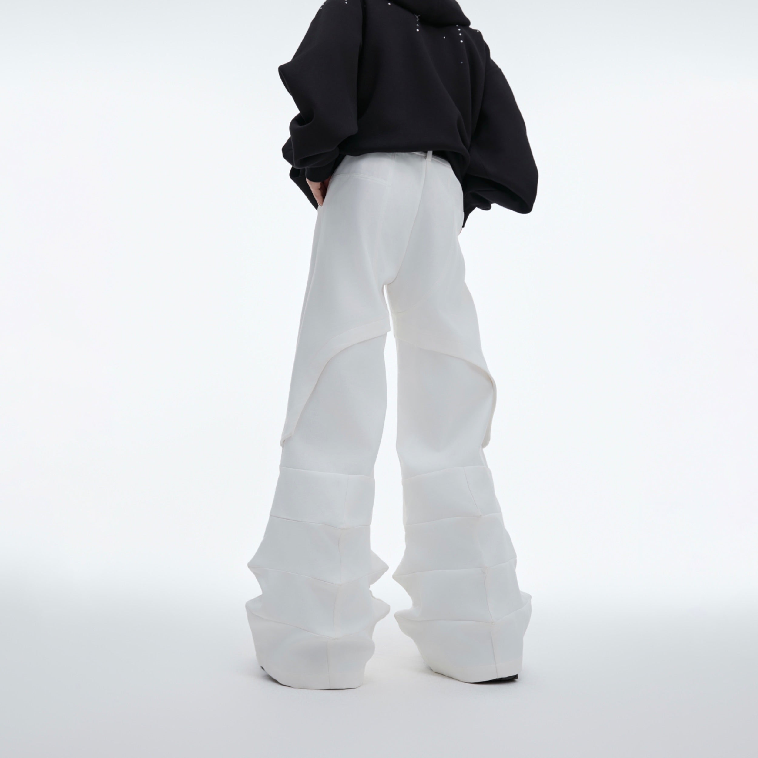 Deconstructed Pleat-Design Wide-Leg Casual Pants - Streetwear Pants