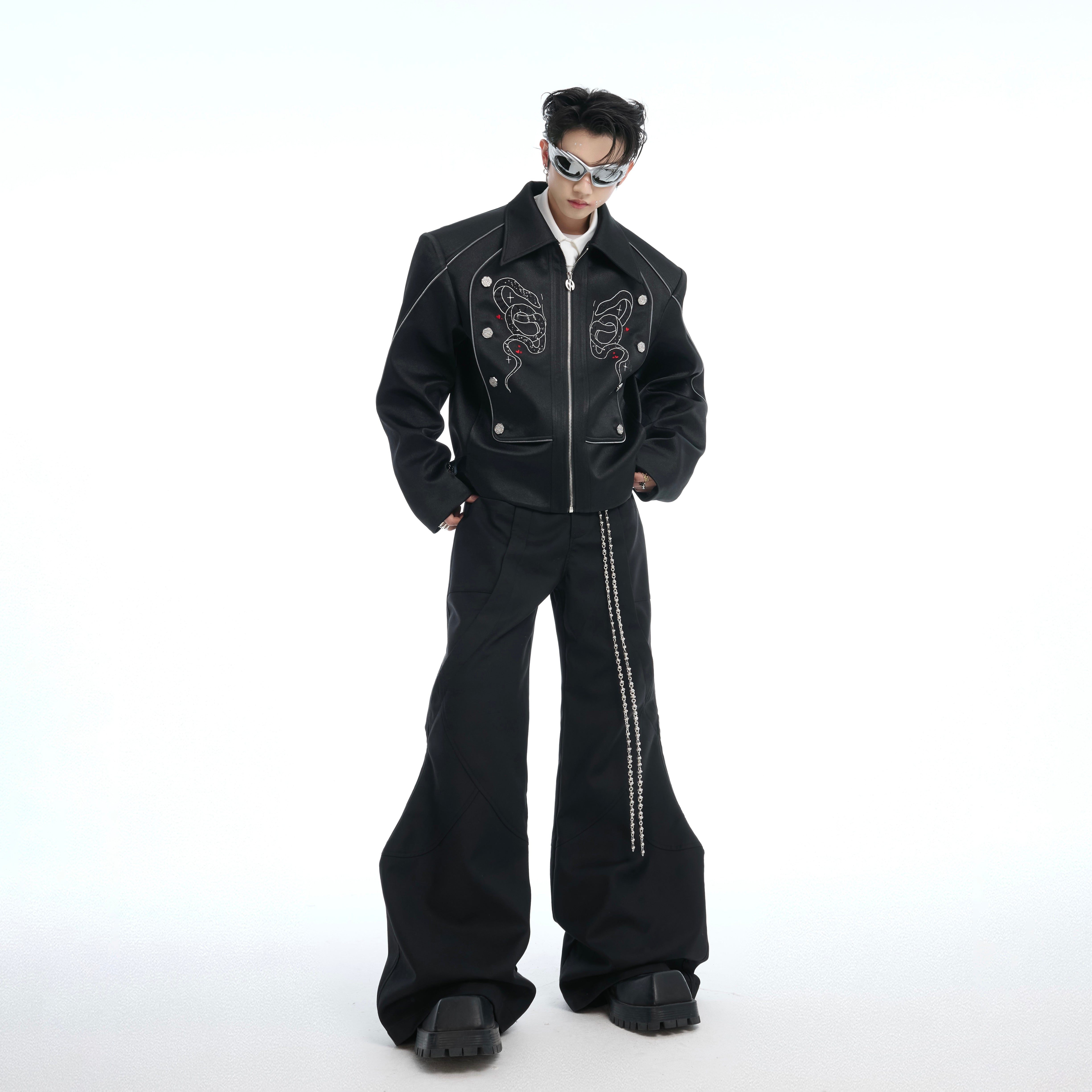 Snake-Scale Embroidered Retro Jacket - Vintage Streetwear Top