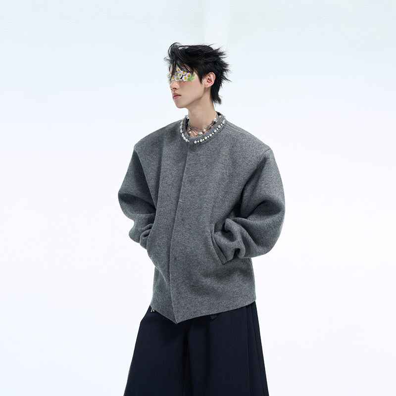 Pearl-Trimmed Cropped Cardigan - Oversized Knit Sweater