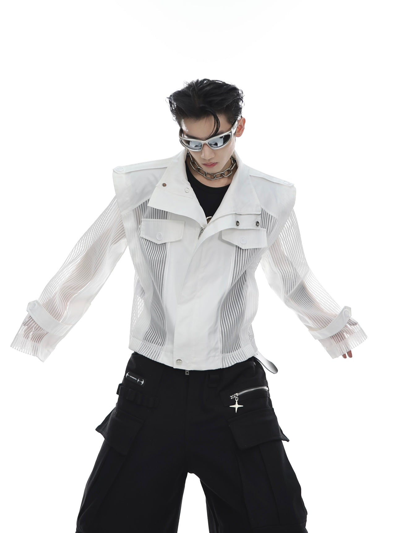 Deconstructed Mesh-Paneled Streetwear Jacket - UV Protection