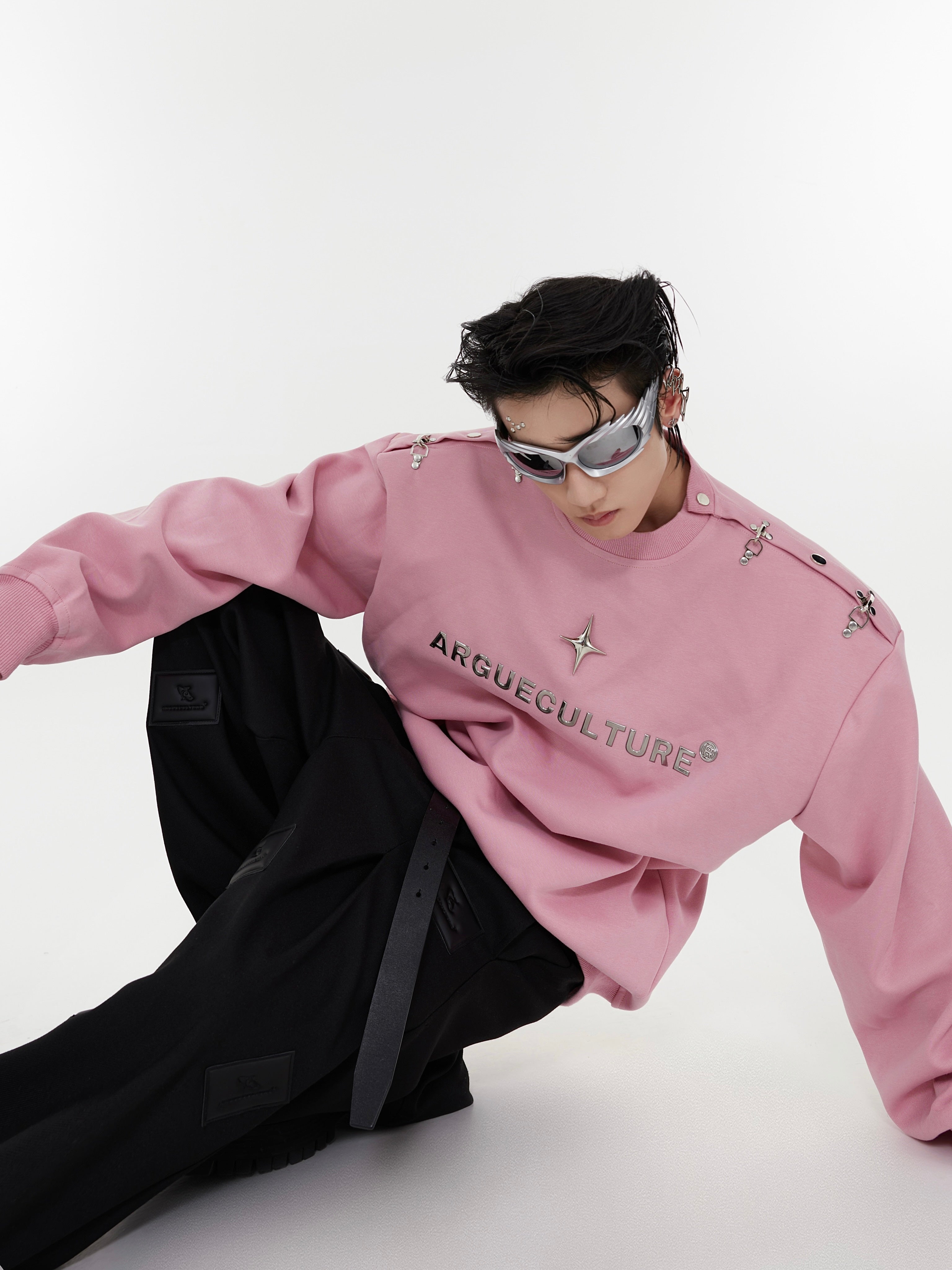 Deconstructed Metal-Clip Oversized Hoodie - Drop Shoulder Long Sleeve