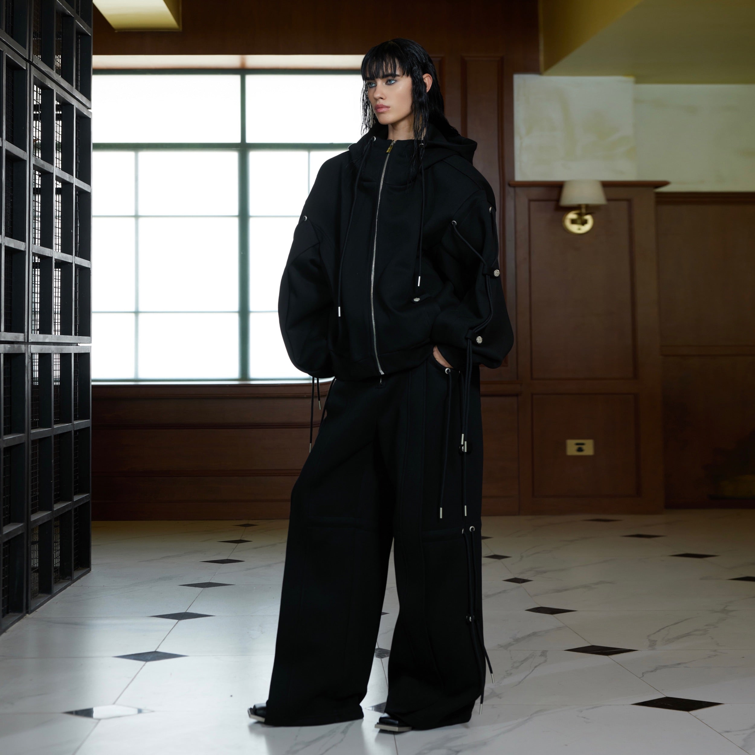 Deconstructed Drawstring Hoodie - Oversized Streetwear Set