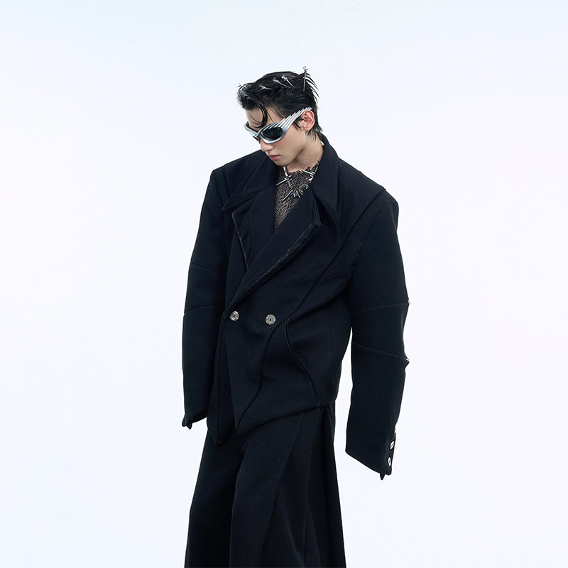 Deconstructed Oversized White Blazer - Asymmetrical Design Metal Accents