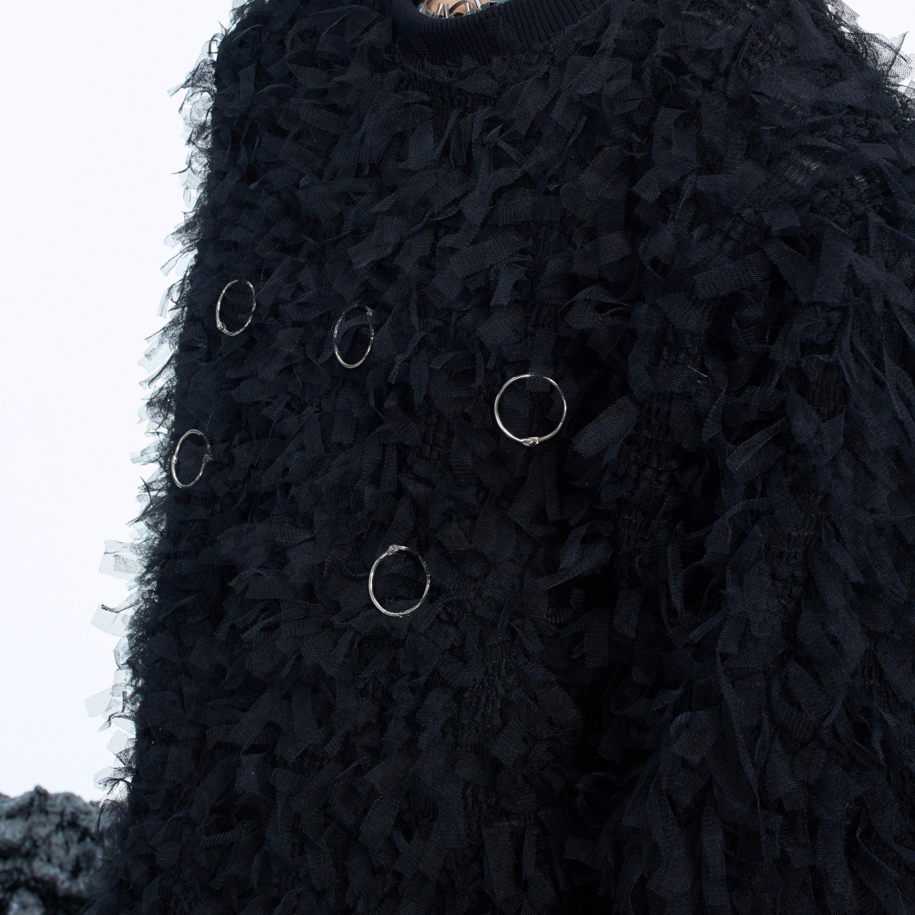 Textured Fleece Drop-Shoulder Hoodie with Metal Rings