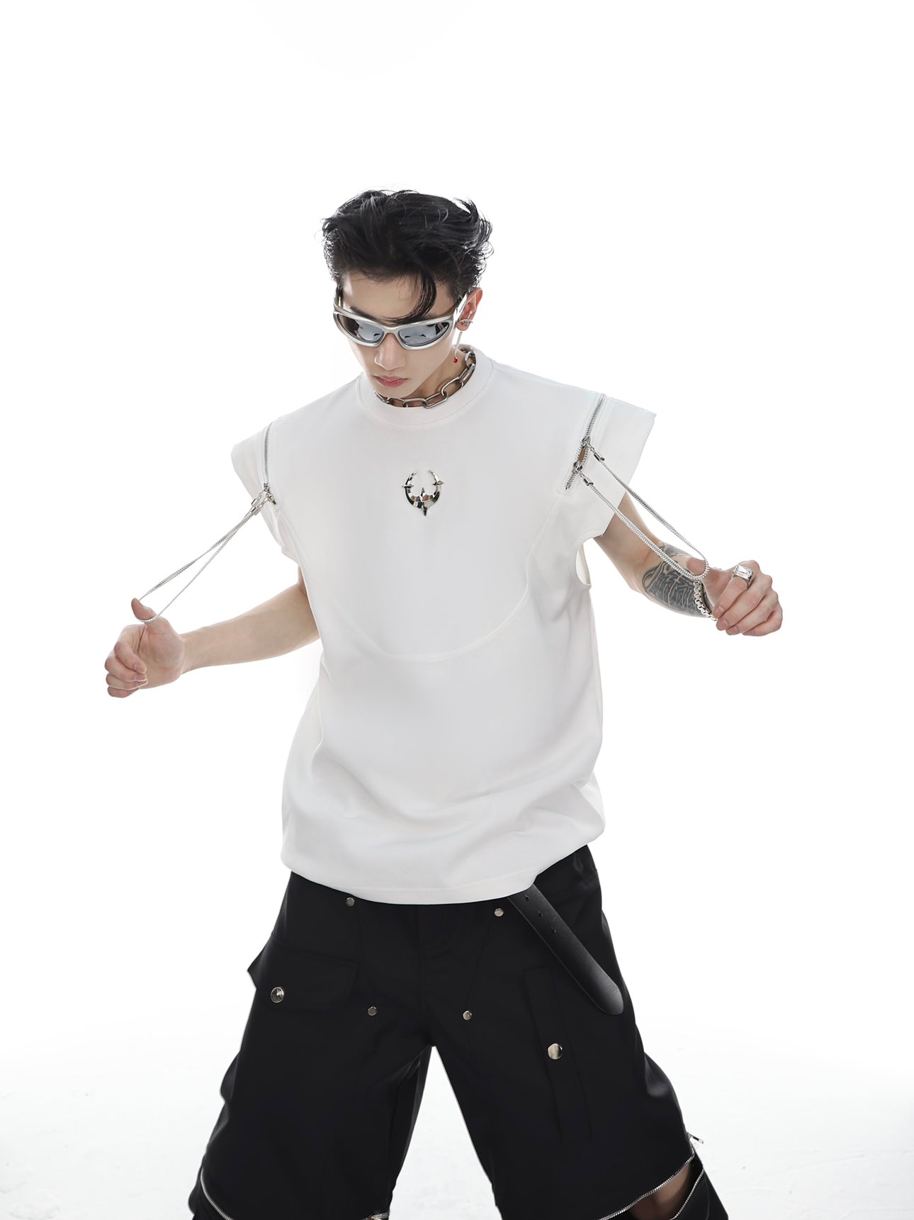 Deconstructed Metal-Zip Sleeveless T-Shirt - Streetwear Summer Tank Top