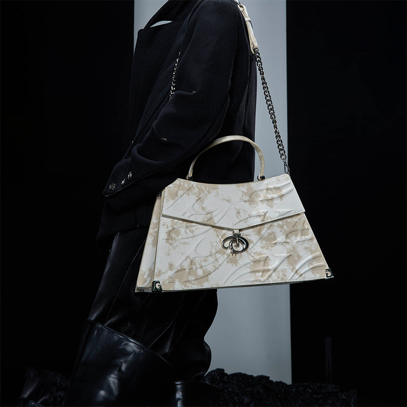 Vintage Distressed Tote Bag with 3D Metal Buckles - Crossbody Shoulder Bag