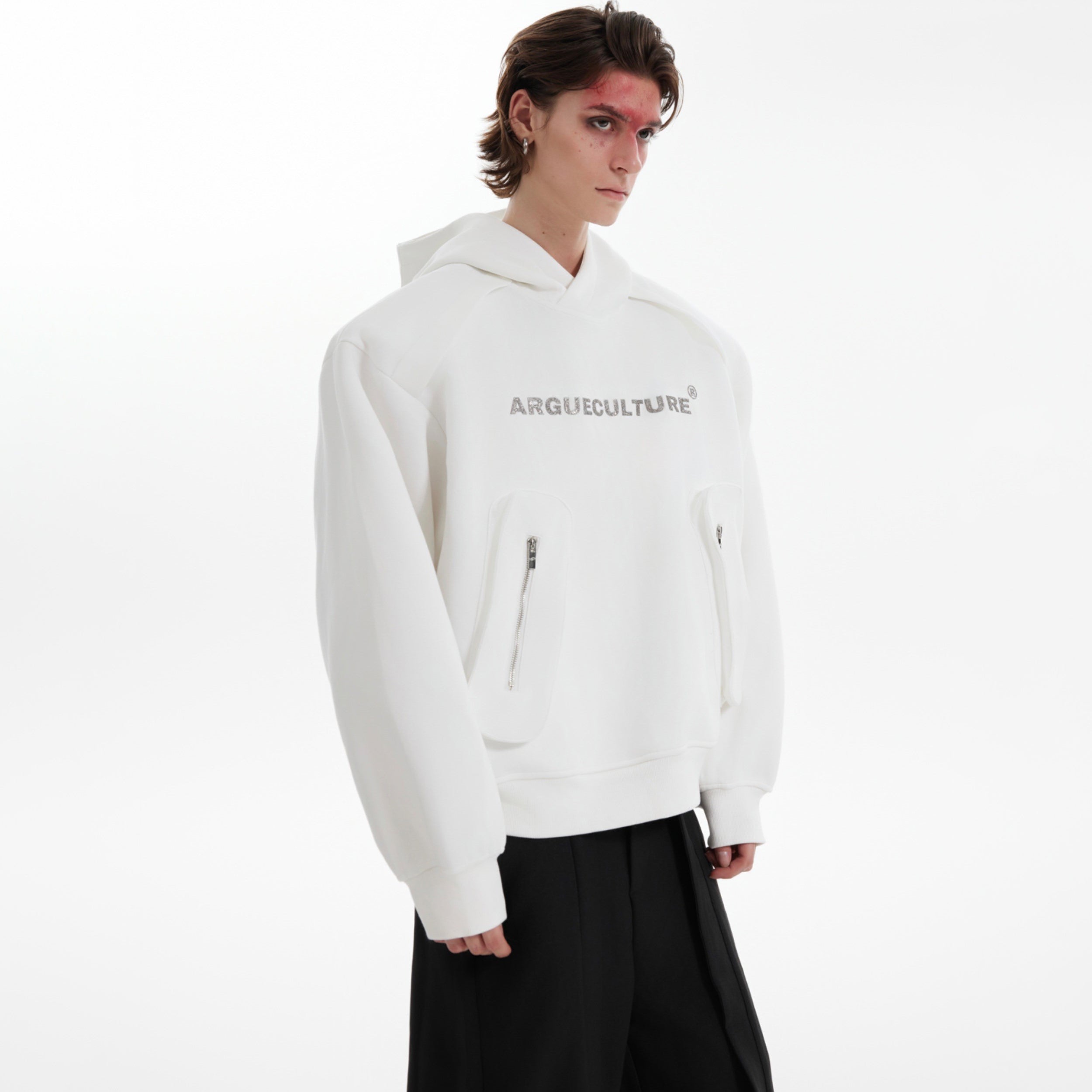 Oversized Hoodie with Shoulder Pads-Metallic Detail-Streetwear Top