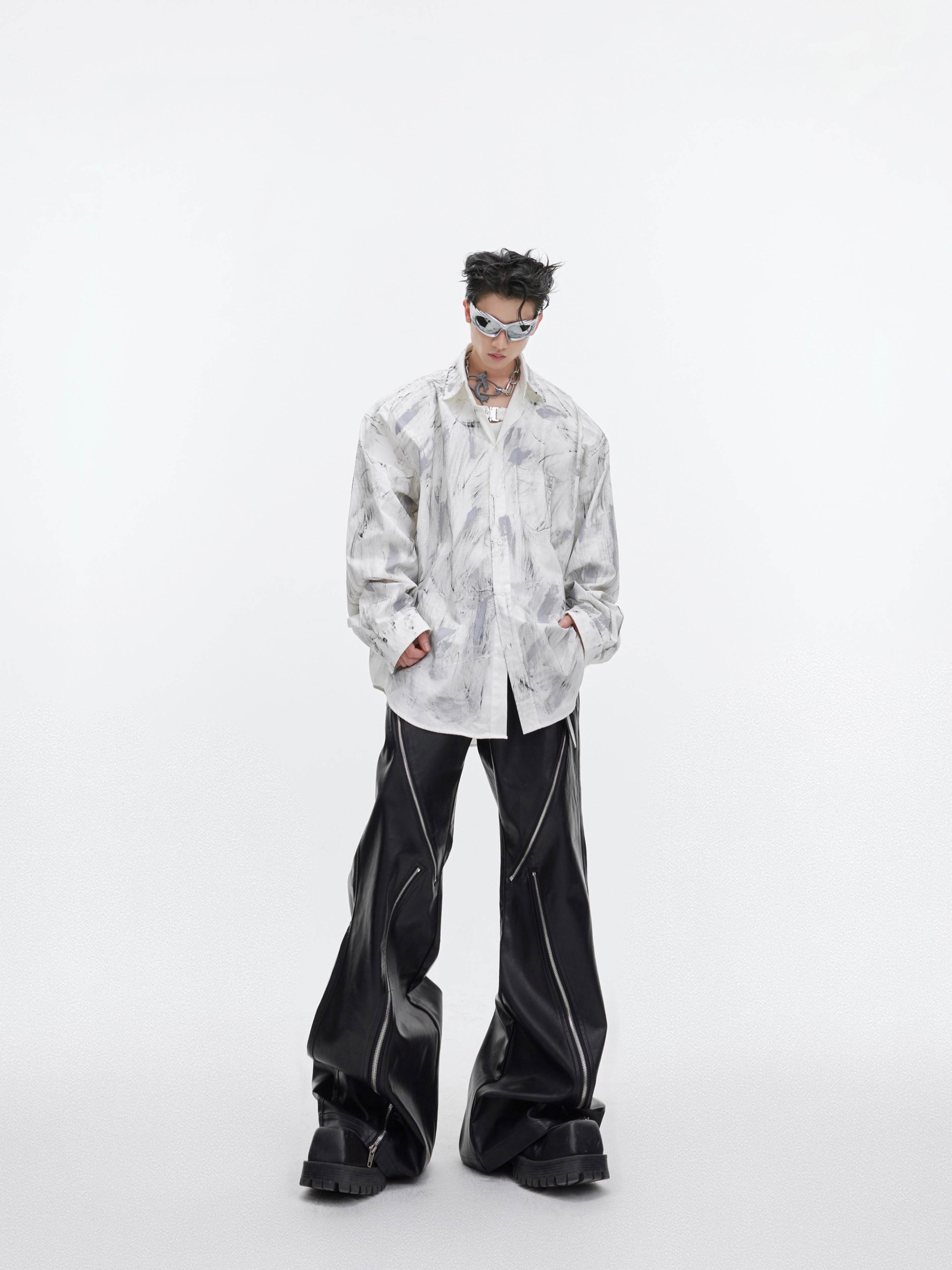 Vintage Paint-Splatter Oversized Shirt - Distressed Streetwear Top