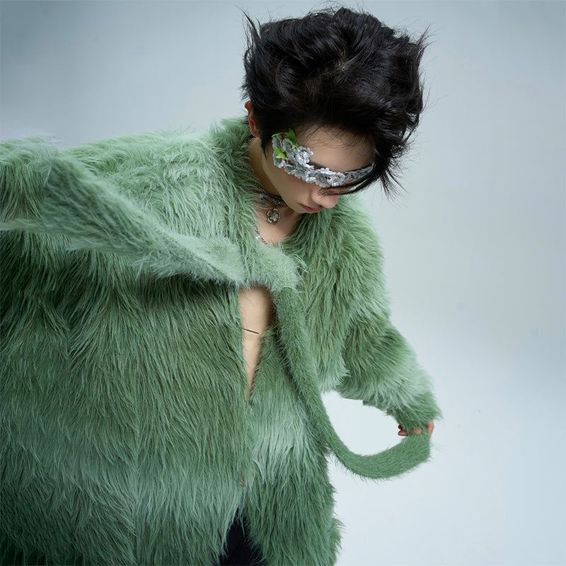 Chunky Knit Sweater - Fuzzy Gradient Ribbon Design - Oversized Streetwear