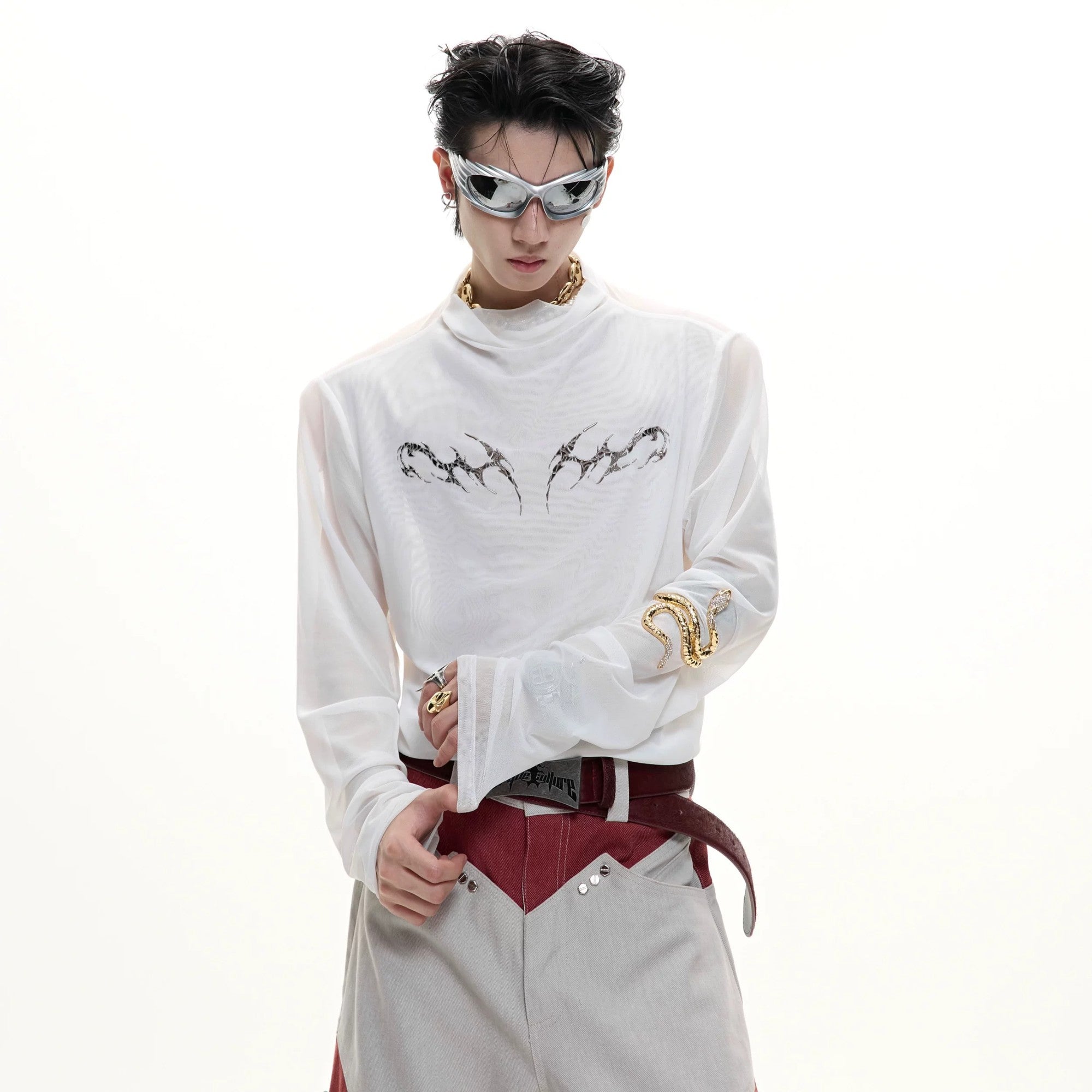 Front view of black 3D embossed cooling mesh long sleeve tee