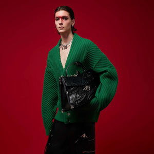 Close up shot of the 3D embossed leather texture and relief