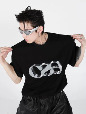 Men's oversized black t-shirt with 3D metal letter print