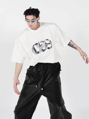 Summer streetwear outfit featuring baggy metal print t-shirt