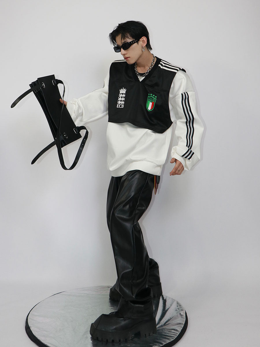 Oversized Drop-Shoulder Sweatshirt-Tank Top Layered Long Sleeve T-Shirt