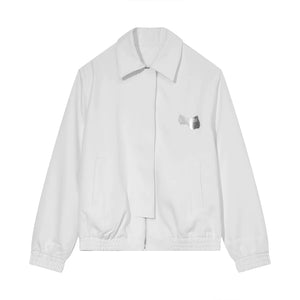 Unisex Cropped Oversized Zip Jacket with Metal Details - White