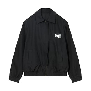 Unisex Cropped Oversized Zip Jacket with Metal Details - Black